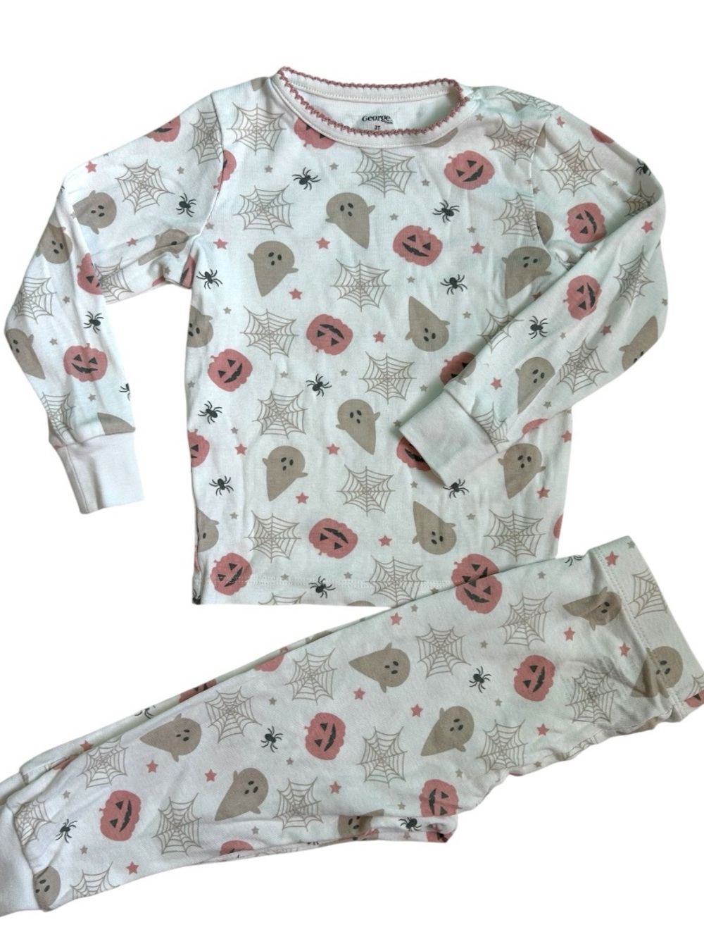 Kids White Halloween Ghost & Pumpkin Pajama Set